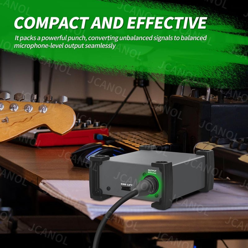 JCANOL PD100 Stereo Passive DI Box Unit Hum Eliminator with GND switch, Input Attenuator to Connect Guitar & Bass, 1/4" instrument Direct Box to Balanced & Unbalanced XLR - Image 5